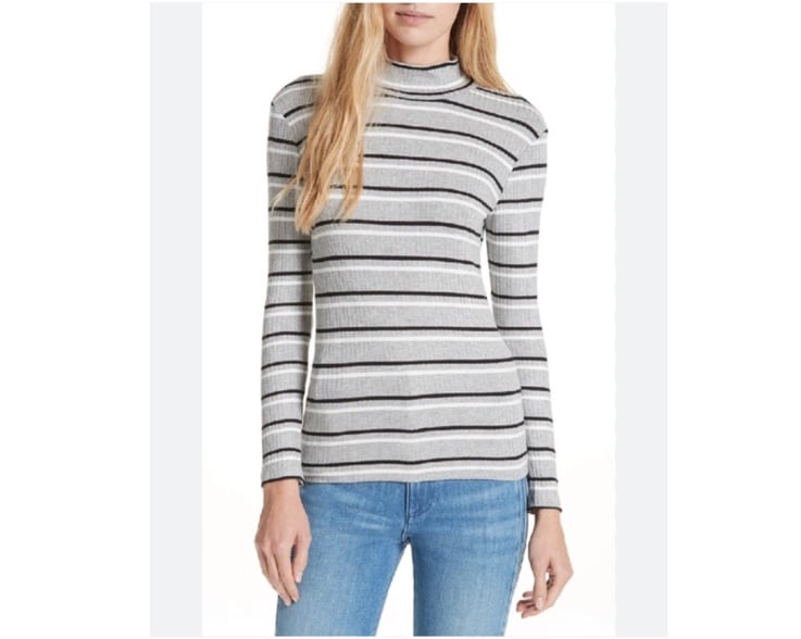 Frame Denim 70s Style Mock Turtleneck Top Shirt Large striped