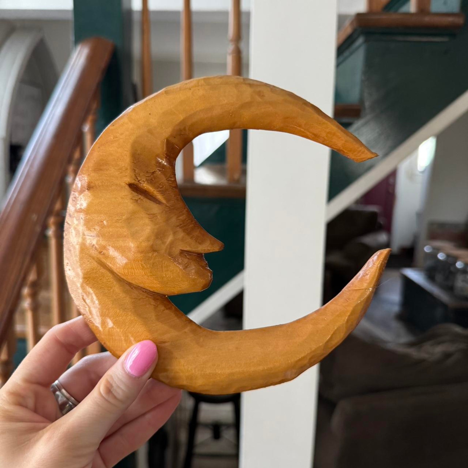 Wooden hand carved crescent