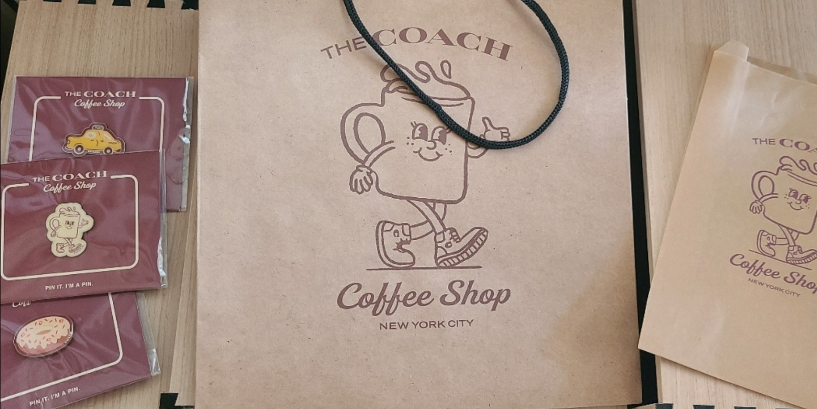 3 Coach Coffee Shop Pins and Coach Coffee Shop Shopping Bag