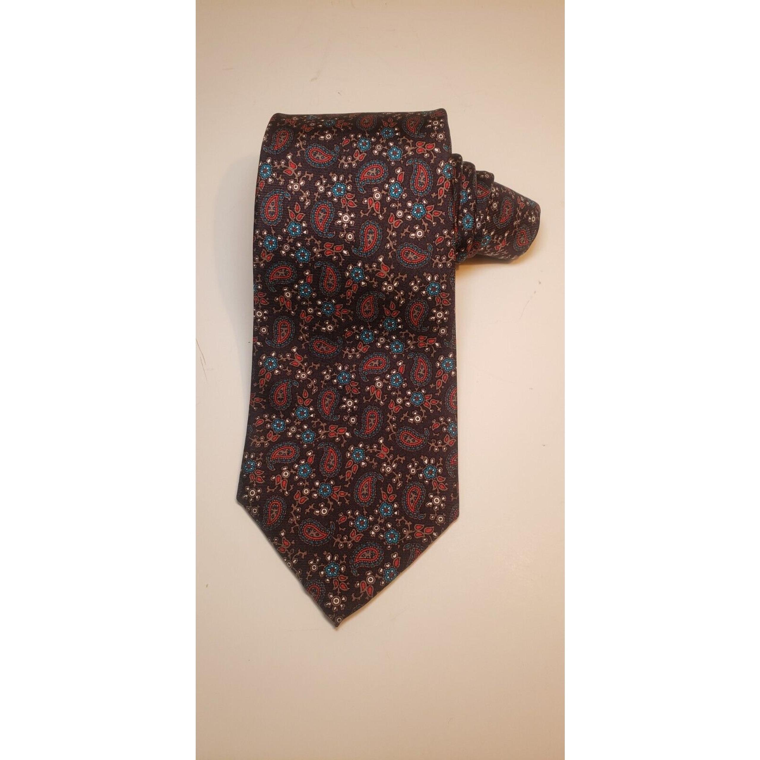 Christian Dior Mens Paisley Black Red Blue White Necktie All Silk Vintage USA