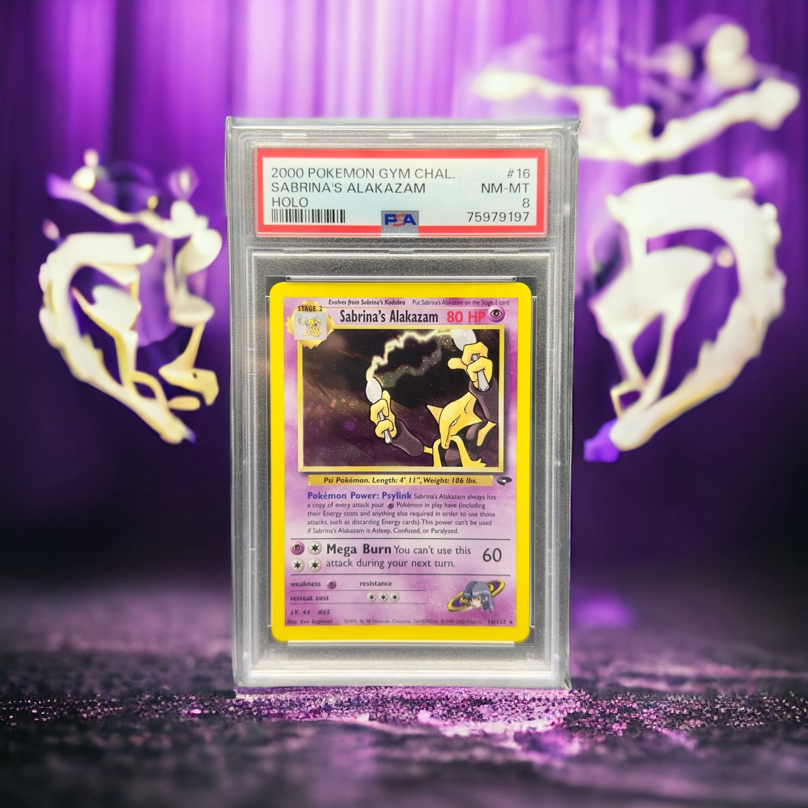 Sabrina's Alakazam Holo Rare 16/132 2000 Gym Challenge Pokemon Grade PSA 8 NM-MT
