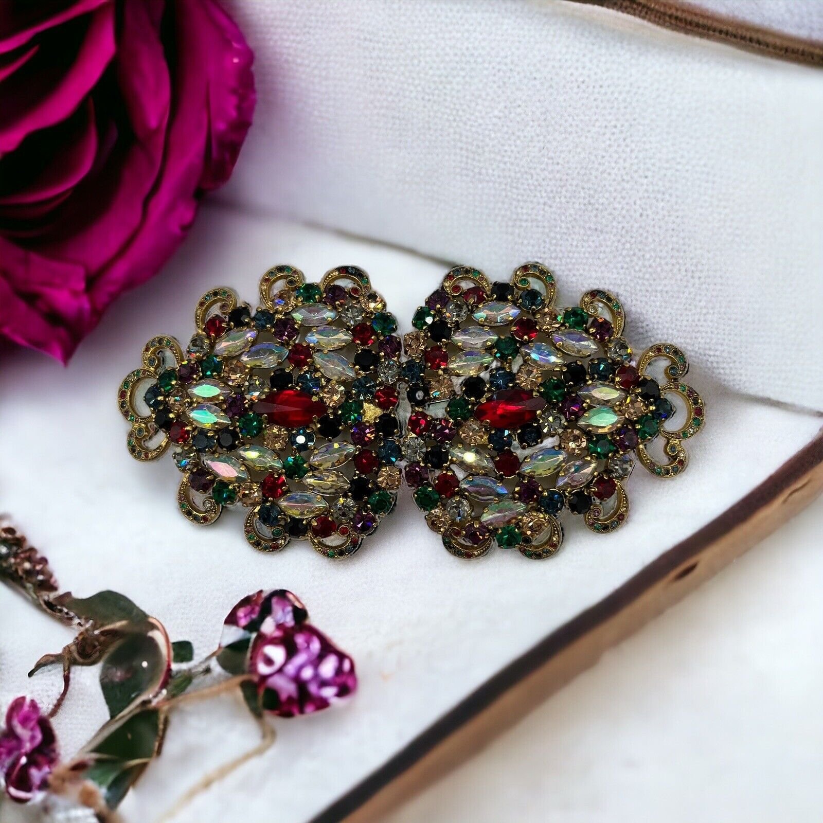 Vintage 1960 West Germany Fruit Salad Tuti Tutti Rhinestone Filigree Belt Buckle