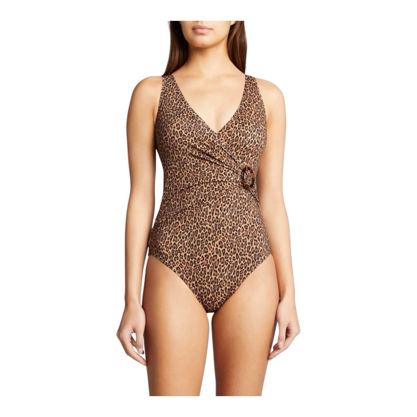 Tommy Bahama Sun Cat Clara Wrap One-Piece Swimsuit Cheetah Print Rouched Size 16