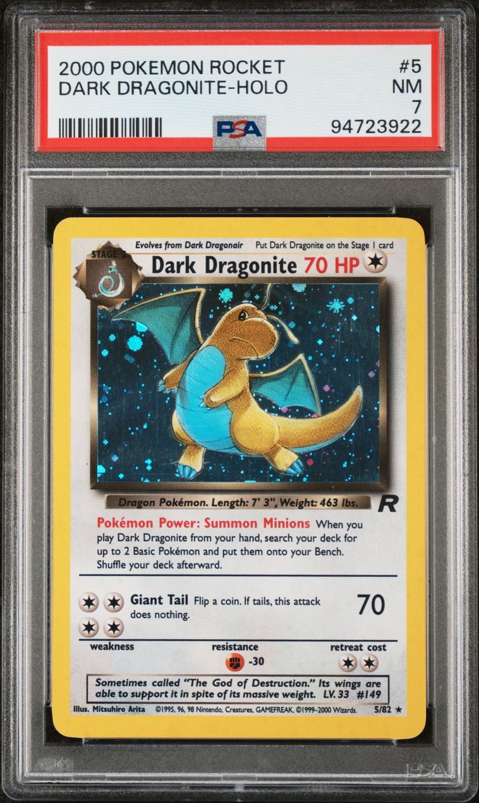 PSA 7 NM Dark Dragonite Holo Team Rocket Unlimited #5 (5/82) WOTC era UR Clean!
