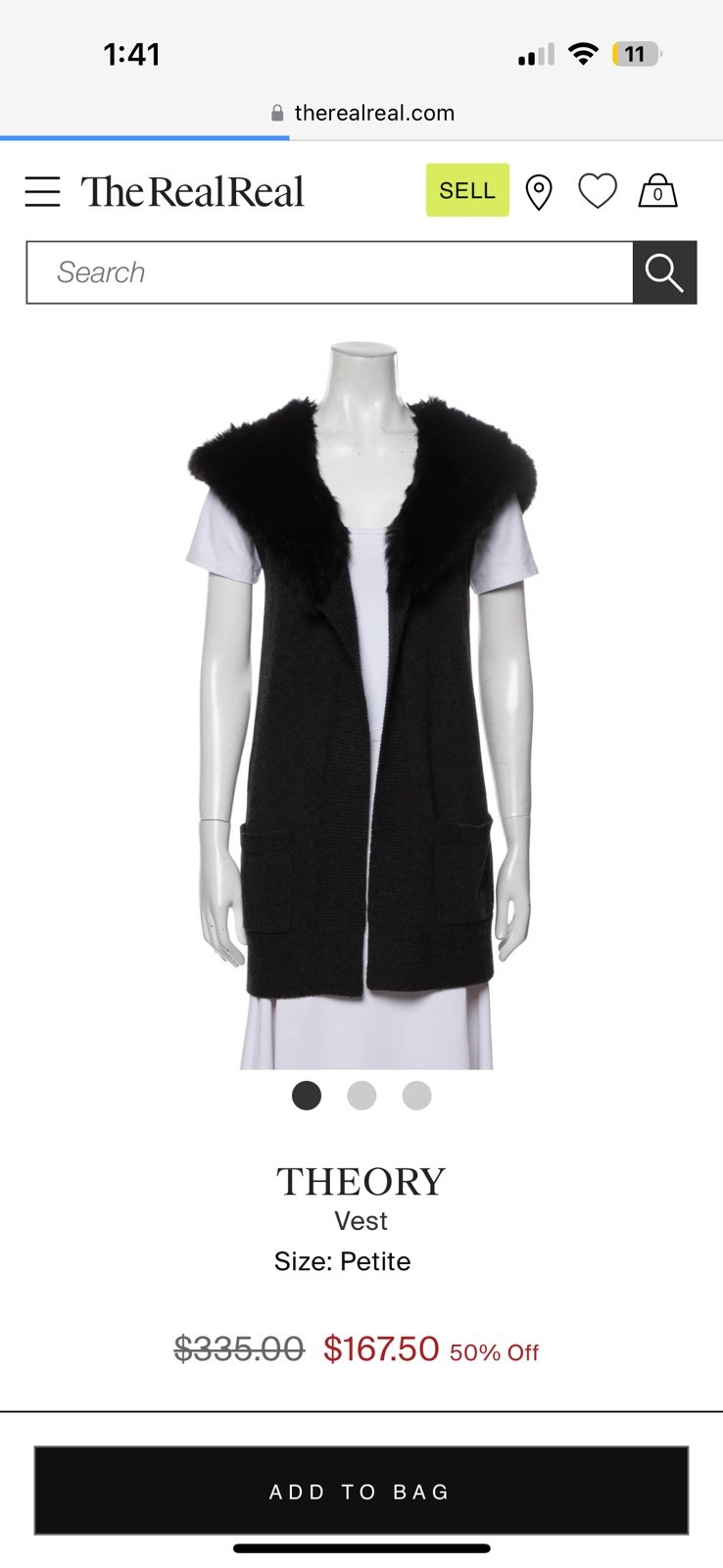 Theory Cashmere vest with rabbit fur hood