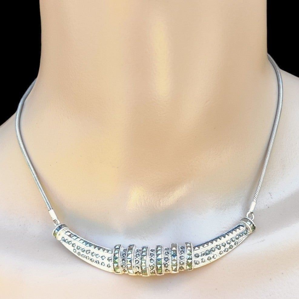 Heavy vintage sterling marcasite choker necklace
