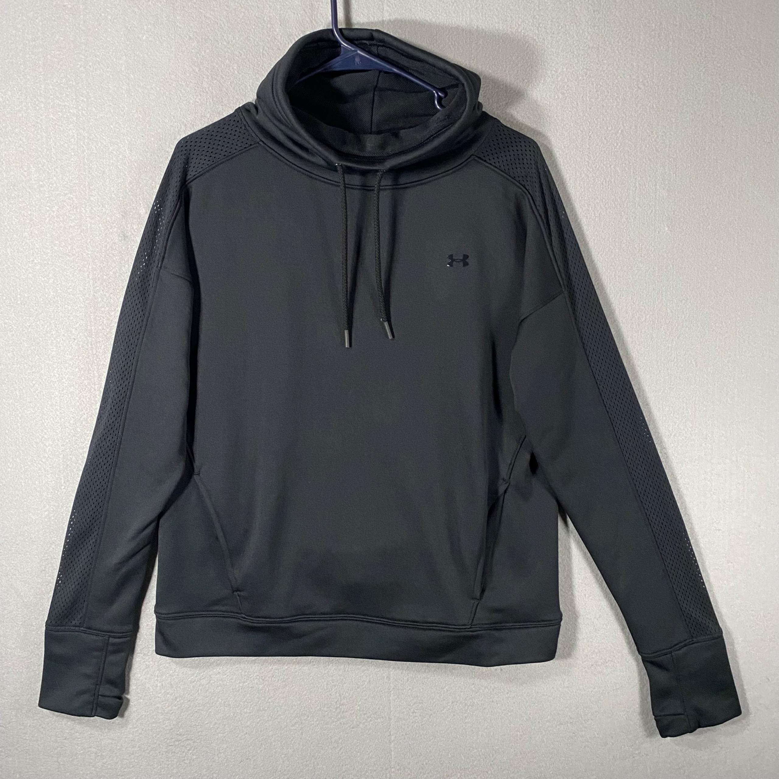 Under Armour Loose Fit Crowl Neck Pullover Sweatshirt Black Womans Size Medium