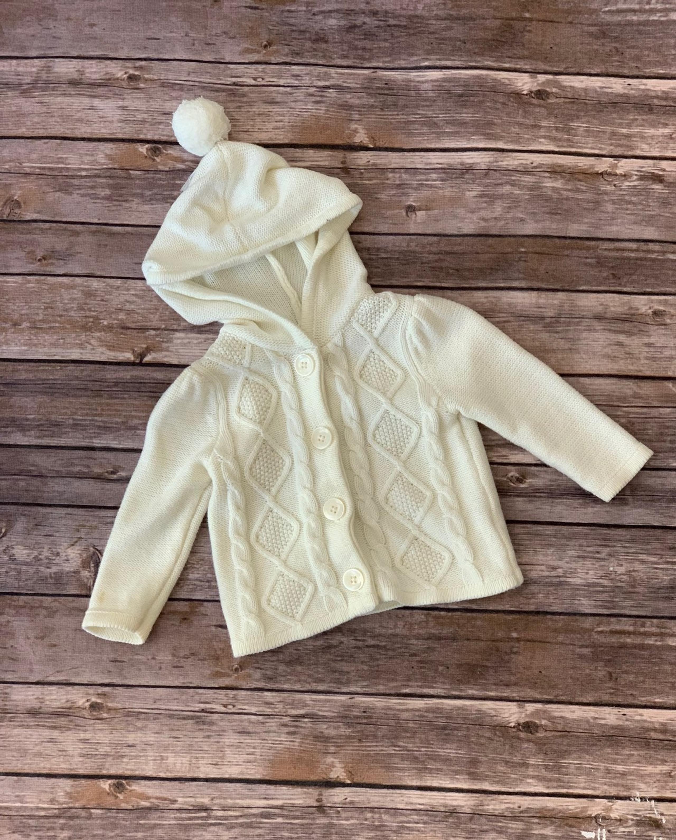 Cream Button Up Hoodie 6-12 Mos
