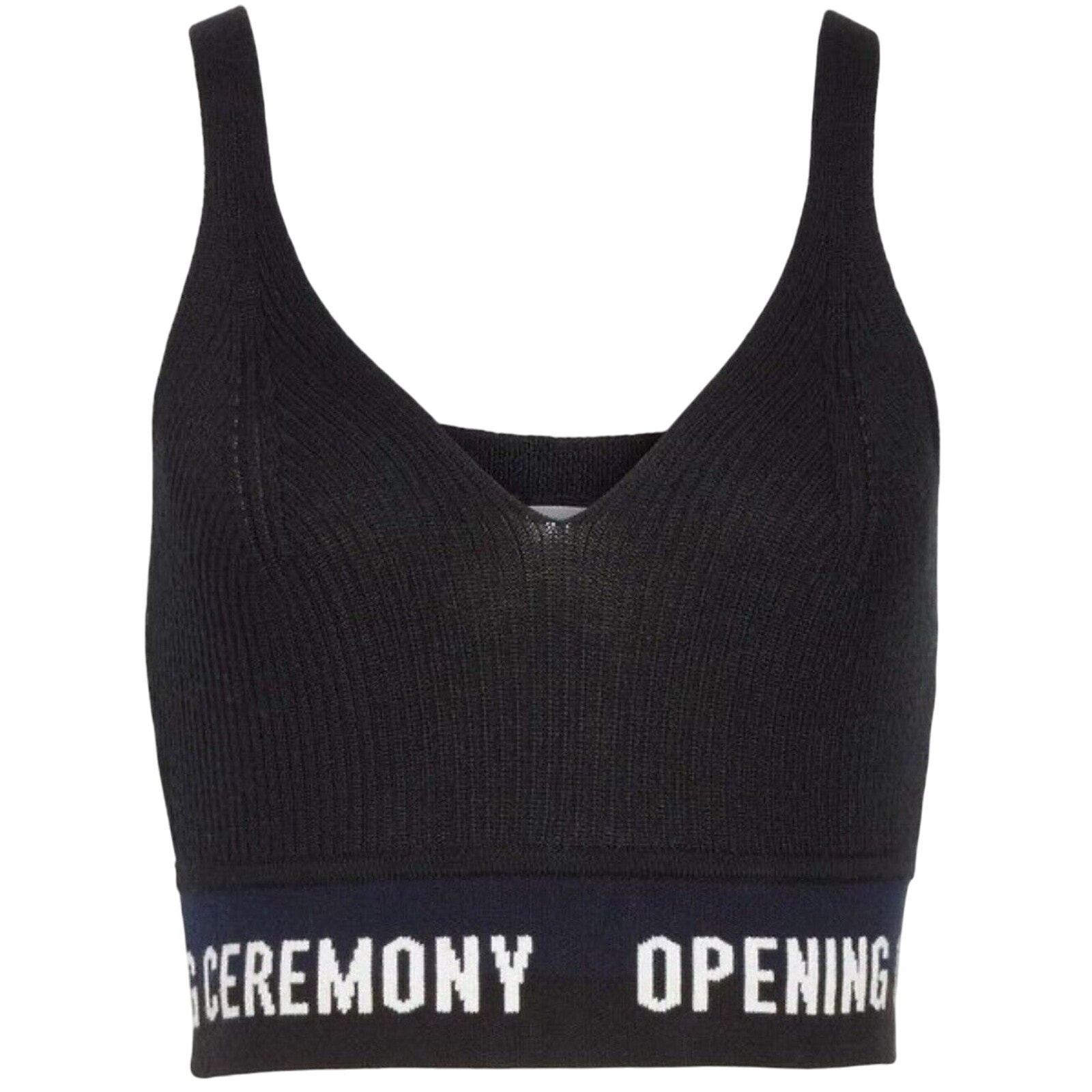 Opening Ceremony Black Cropped Bra Tank Top Robbed Knit Logo Size Small
