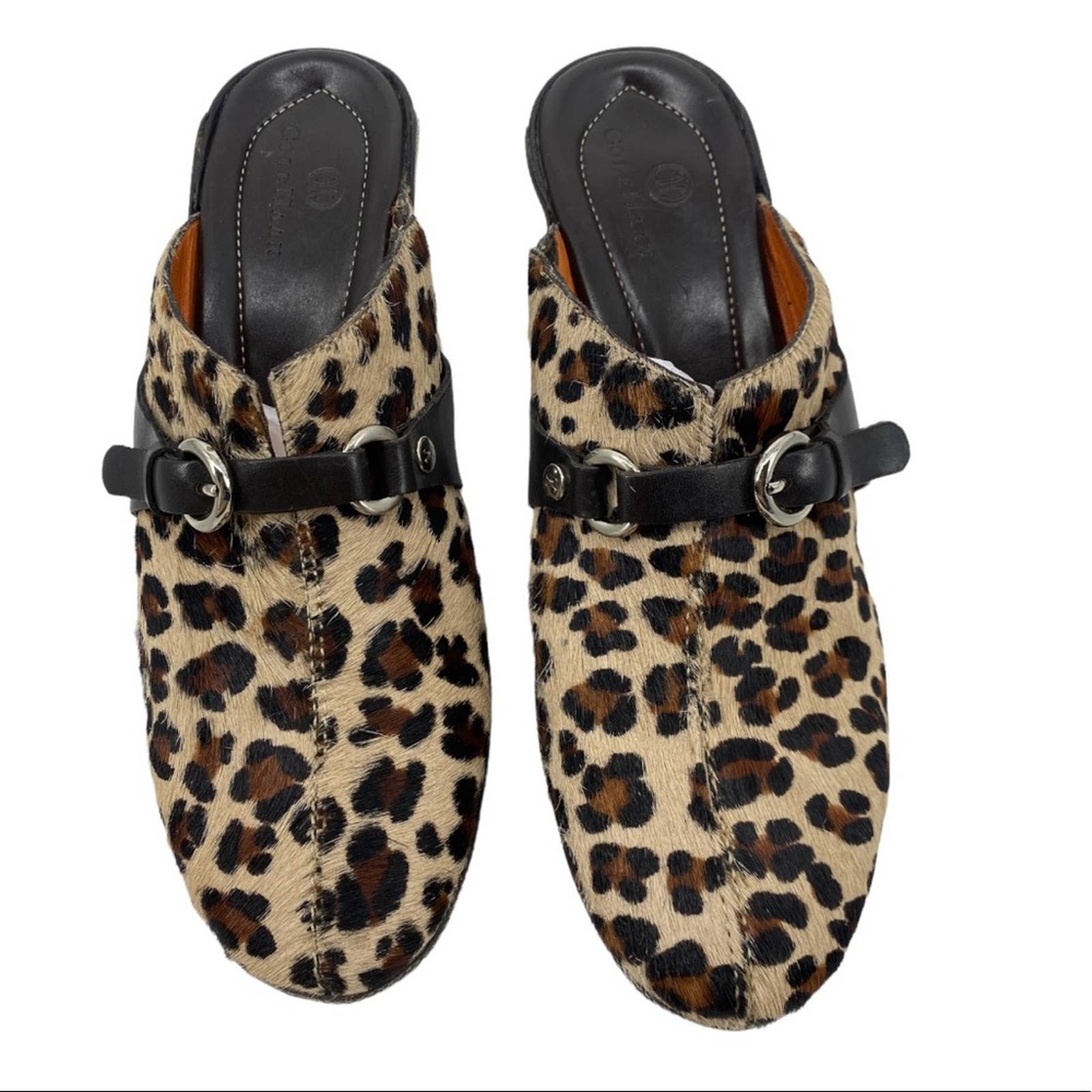 Cole Haan leopard print calf hair mules size 7.5 AA
