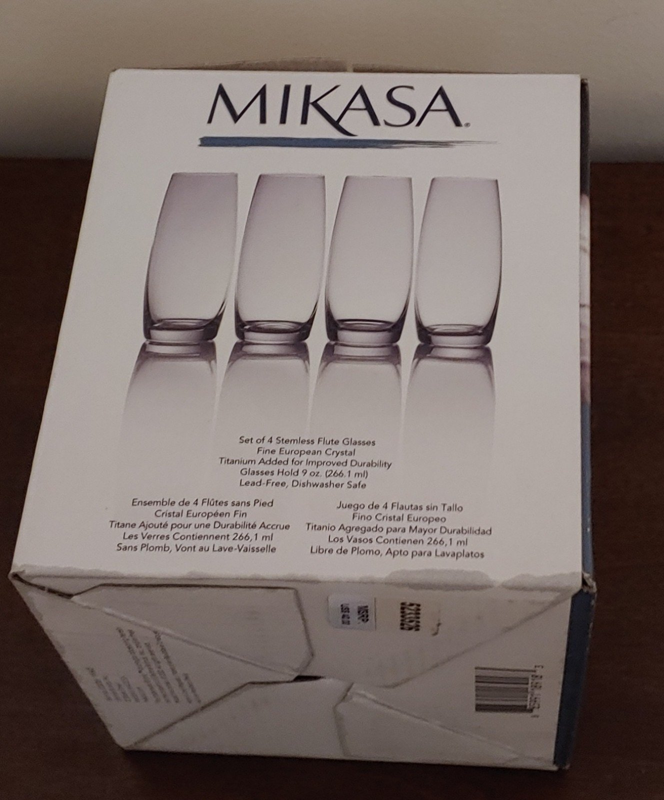 Mikasa Julie Fine Crystal Set of 4 Stemless Flute Glasses