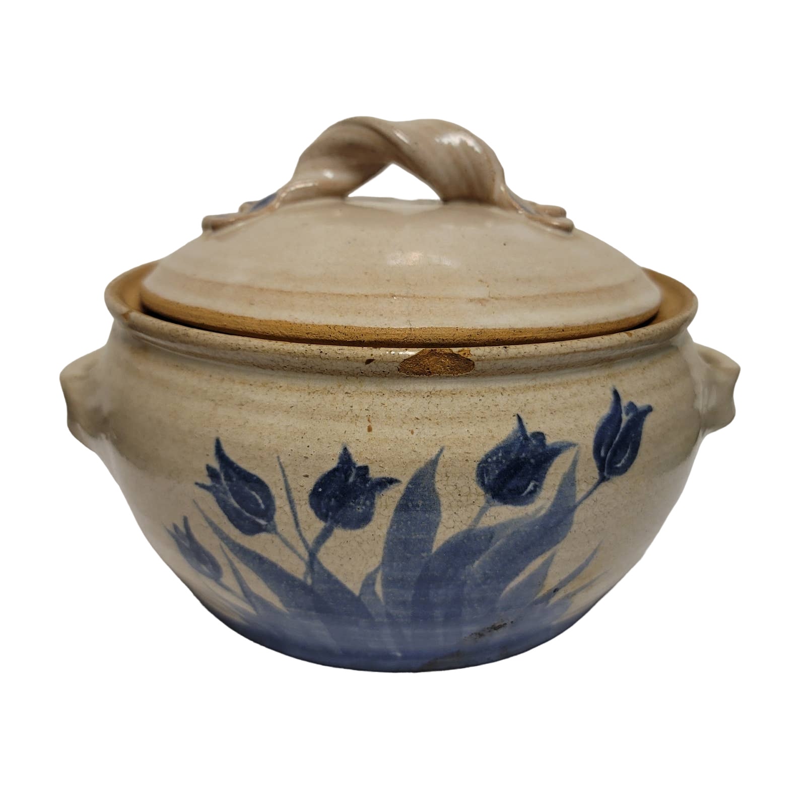 Blackberry Bean pot Stoneware crock Delft blue lidded handles