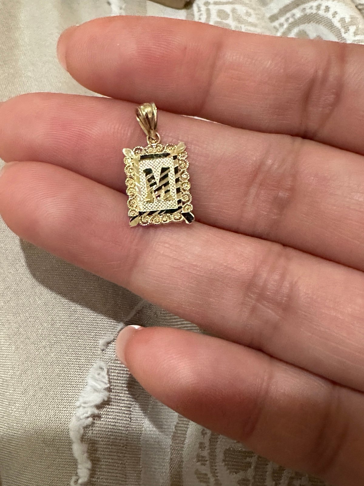 10kt yellow gold initial M frame pendant