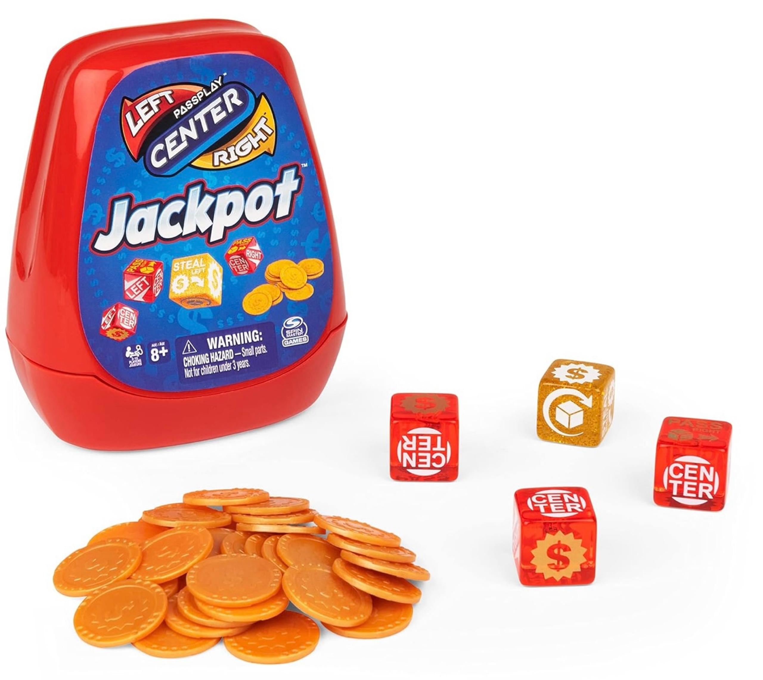Left Center Right, Jackpot Dice Game, Travel Game for Kids and Adults Ages 8+