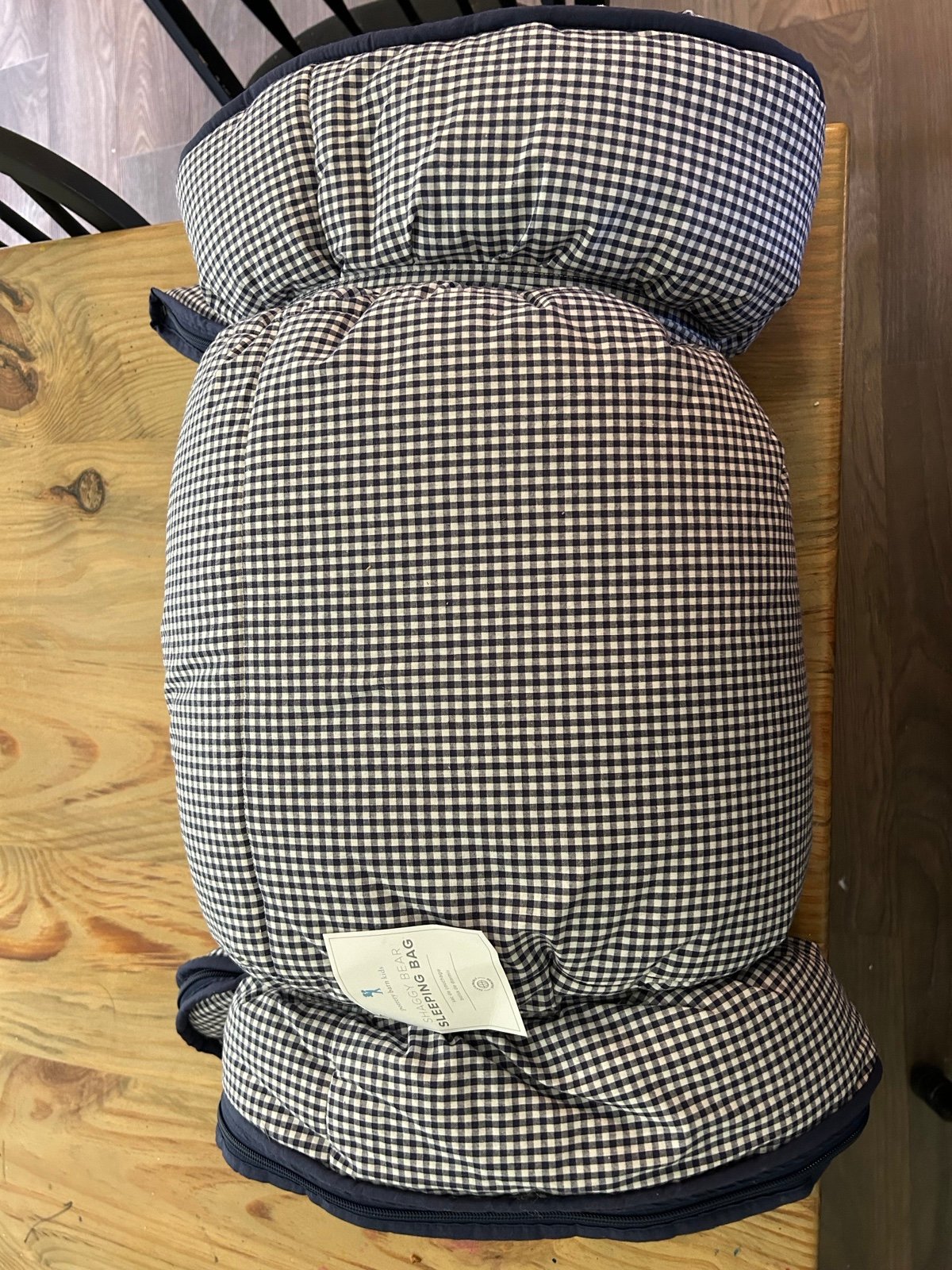 pottery barn shaggy bear sleeping bag blue gingham brand new