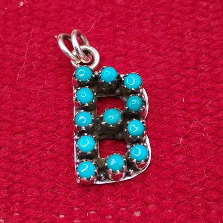 Letter B Pendant Initial Sterling Silver Turquoise
