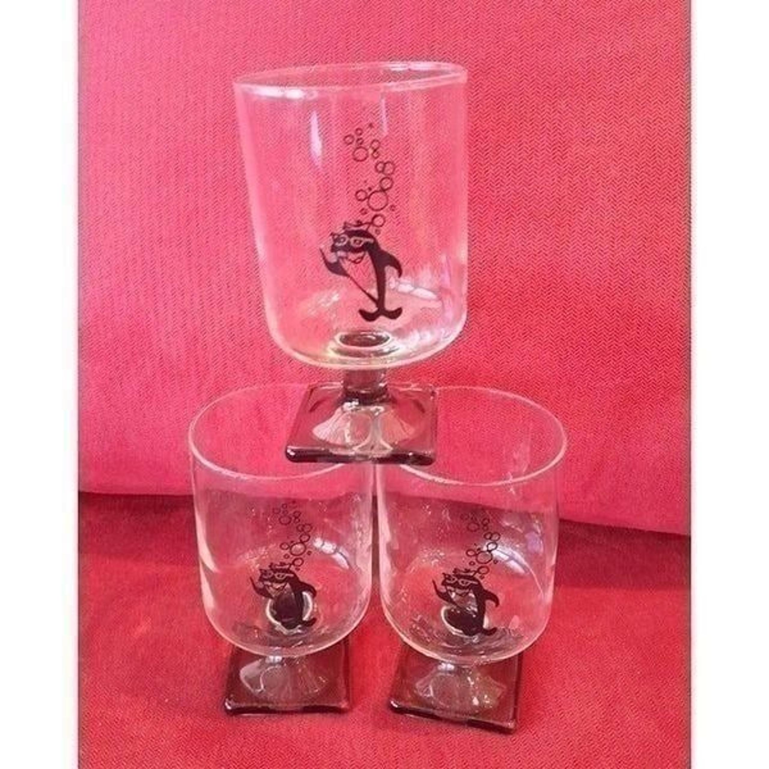 VTG Starkist Tuna Sorry Charlie Footed Stem Drinking Wine Glasses - Set of 3