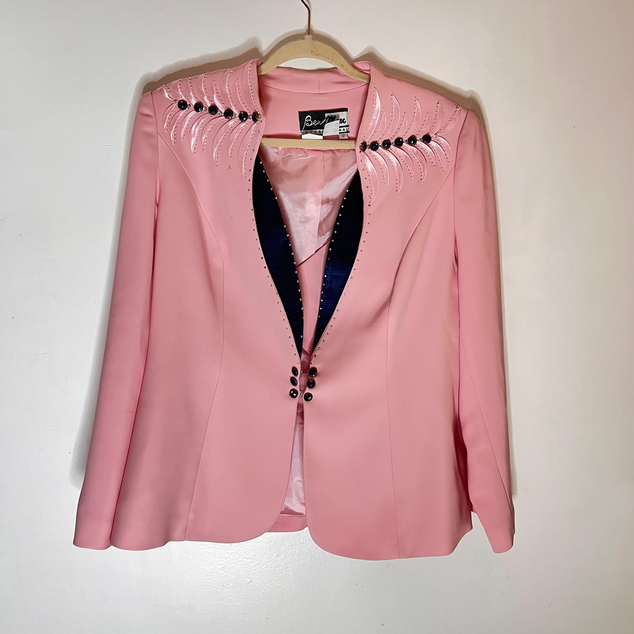 BEN MARC INTERNATIONAL Vintage 80s Pink Rhinestone Beaded Blazer Size 12