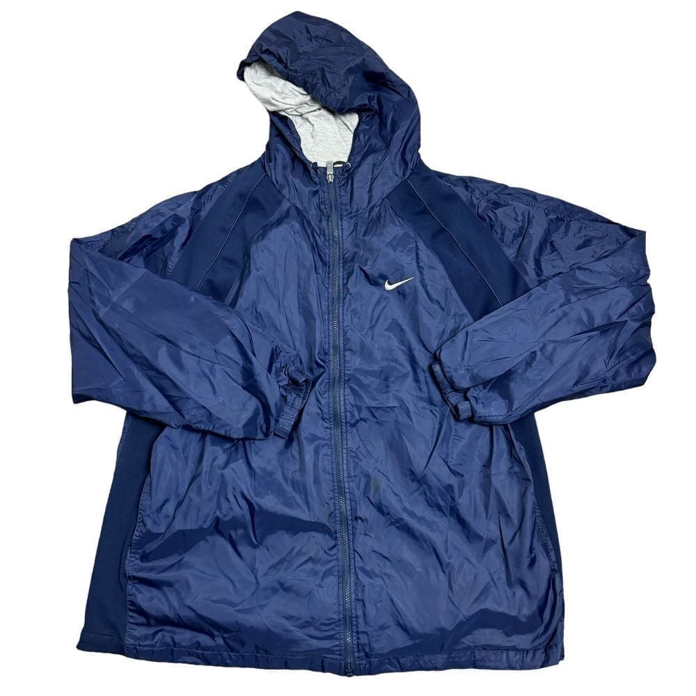 VTG Nike Men's Size XXL Blue Hooded Full Zip Windbreaker Rain Jacket