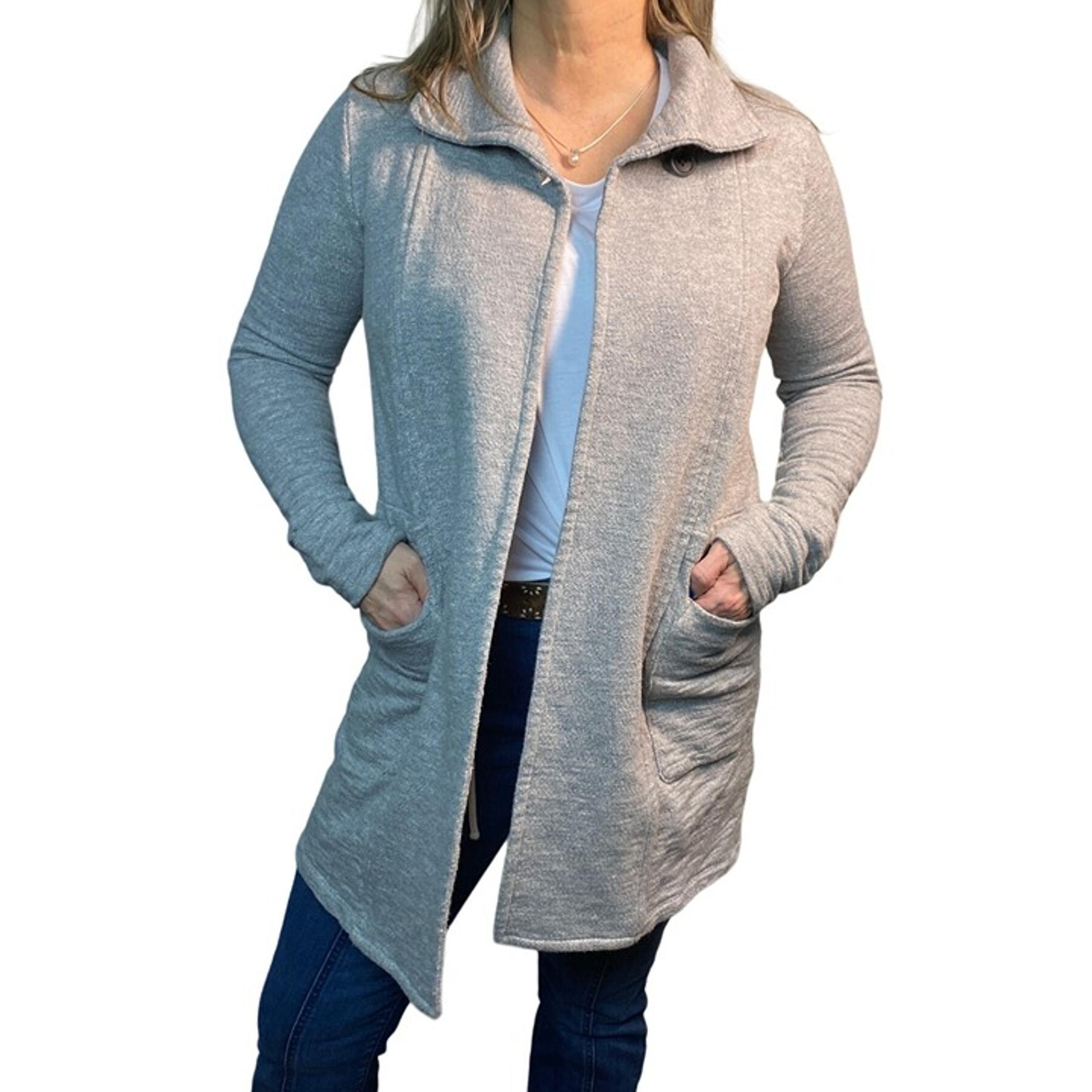 knit cardigan adjustable waist gray cream cotton Women’s Large 1 - James Perse