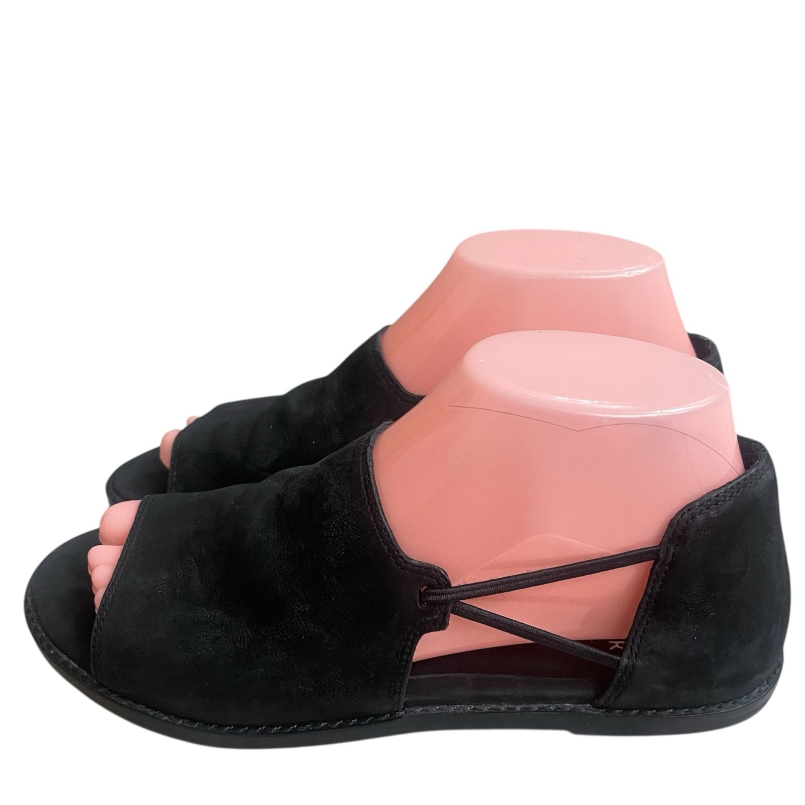 Eileen Fisher Flute Open Toe D'Orsay Black Suede Slip On Flats Shoes Size 7.5