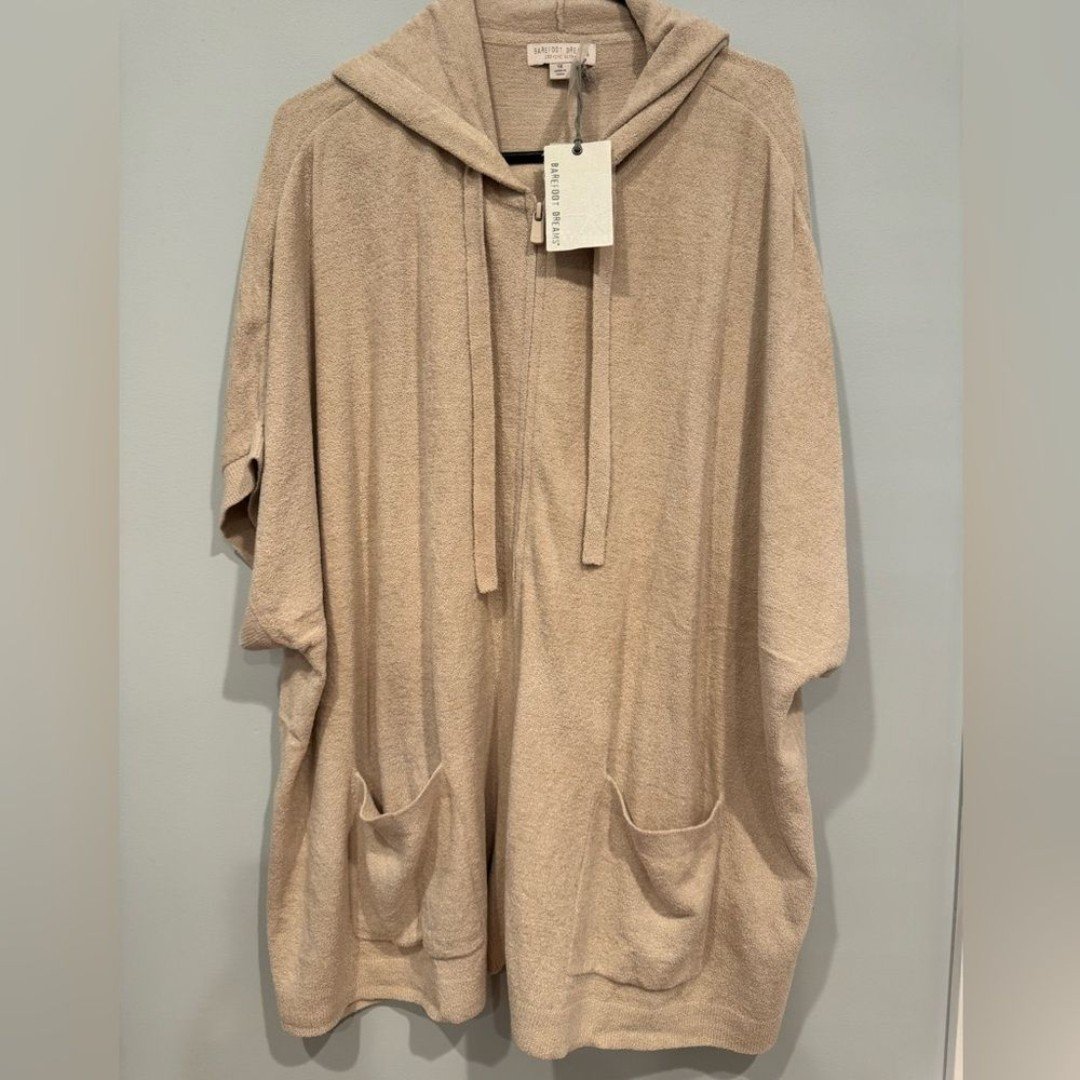 NWT Barefoot Dreams CozyChic Ultra Lite Zip Up Hoodie in Stone Size 1X