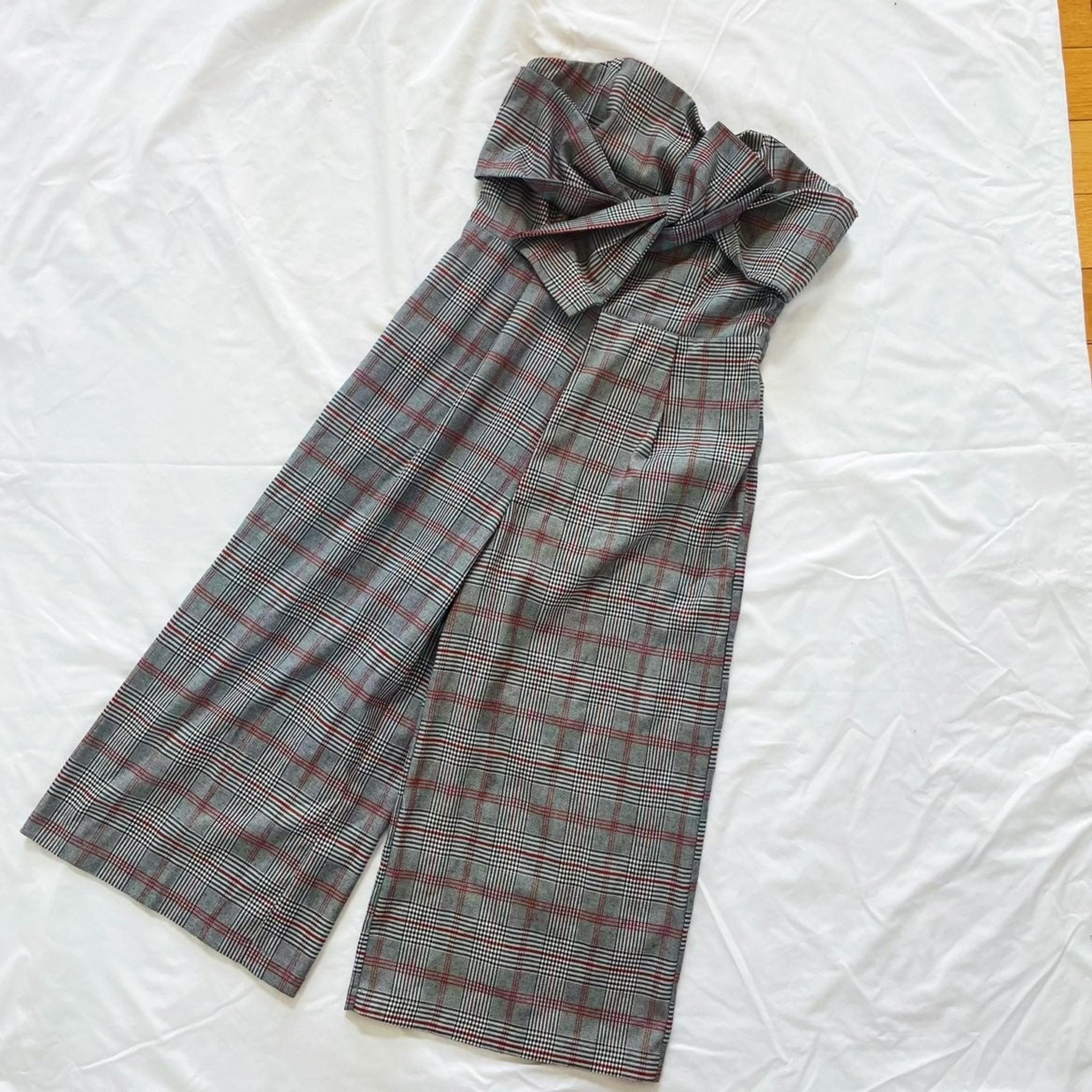 Love Culture Plaid Strapless Crop Jumpsuit Romper