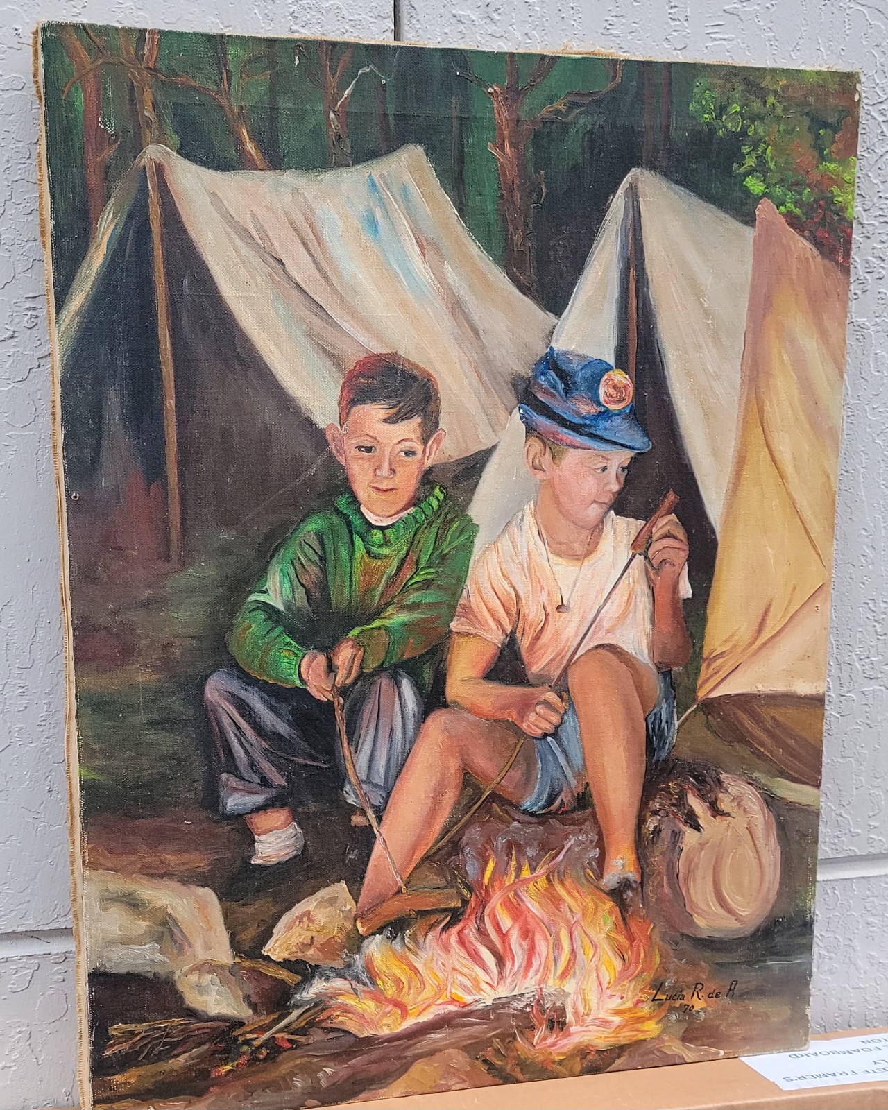 VINTAGE 1970 OIL ON CANVAS PAINTING SIGNED CUBAN ARTIST LIUCIA R.DE ARBELAEZ