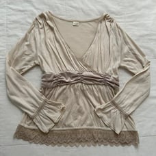 Axes Femme Cream long sleeve cross front top with lace trim