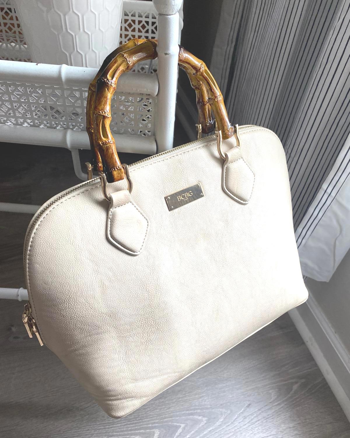 Fantastic BCBG Bamboo-Handle Satchel in Cream / Exquisite!