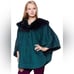 Adrienne Landau Green Cape With Faux Fur Collar Womens Size 1X NWT