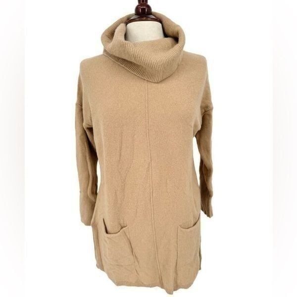 Farhi By Nicole Farhi Tan Merino Wool Cashmere Blend Cowl Turtleneck Tunic M