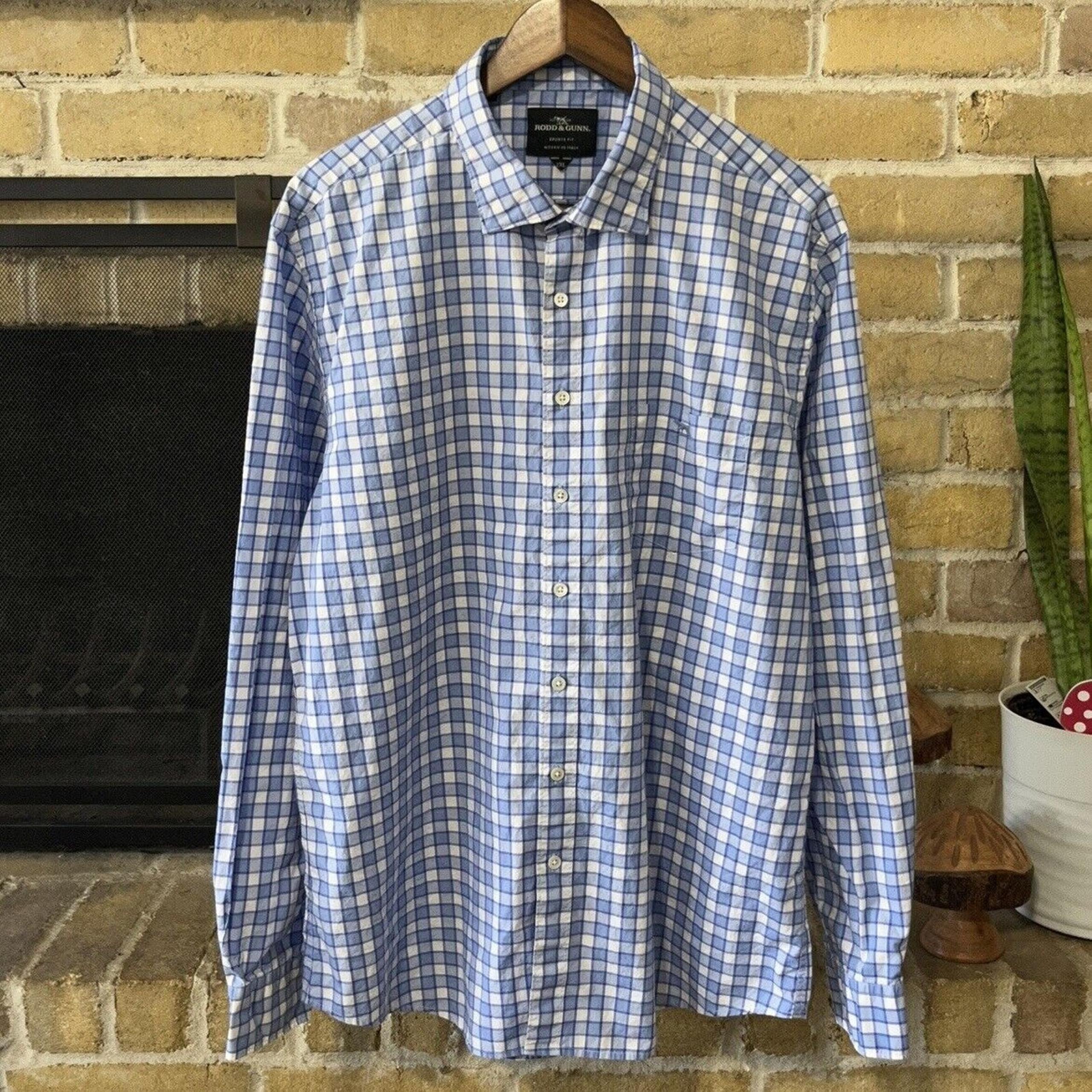 Rodd & Gunn Mens Blue Plaid Long Sleeve Button Up Shirt Size 2XL