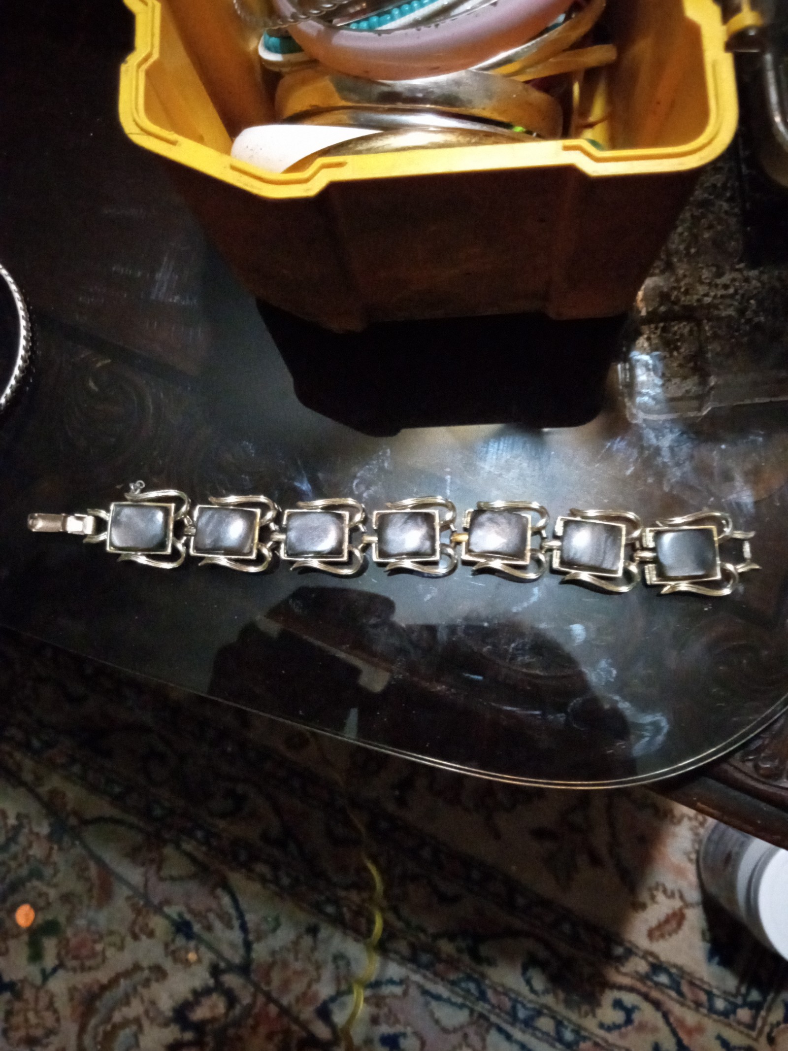 Vintage parure thermaset mid century mint silvery gray bracelet