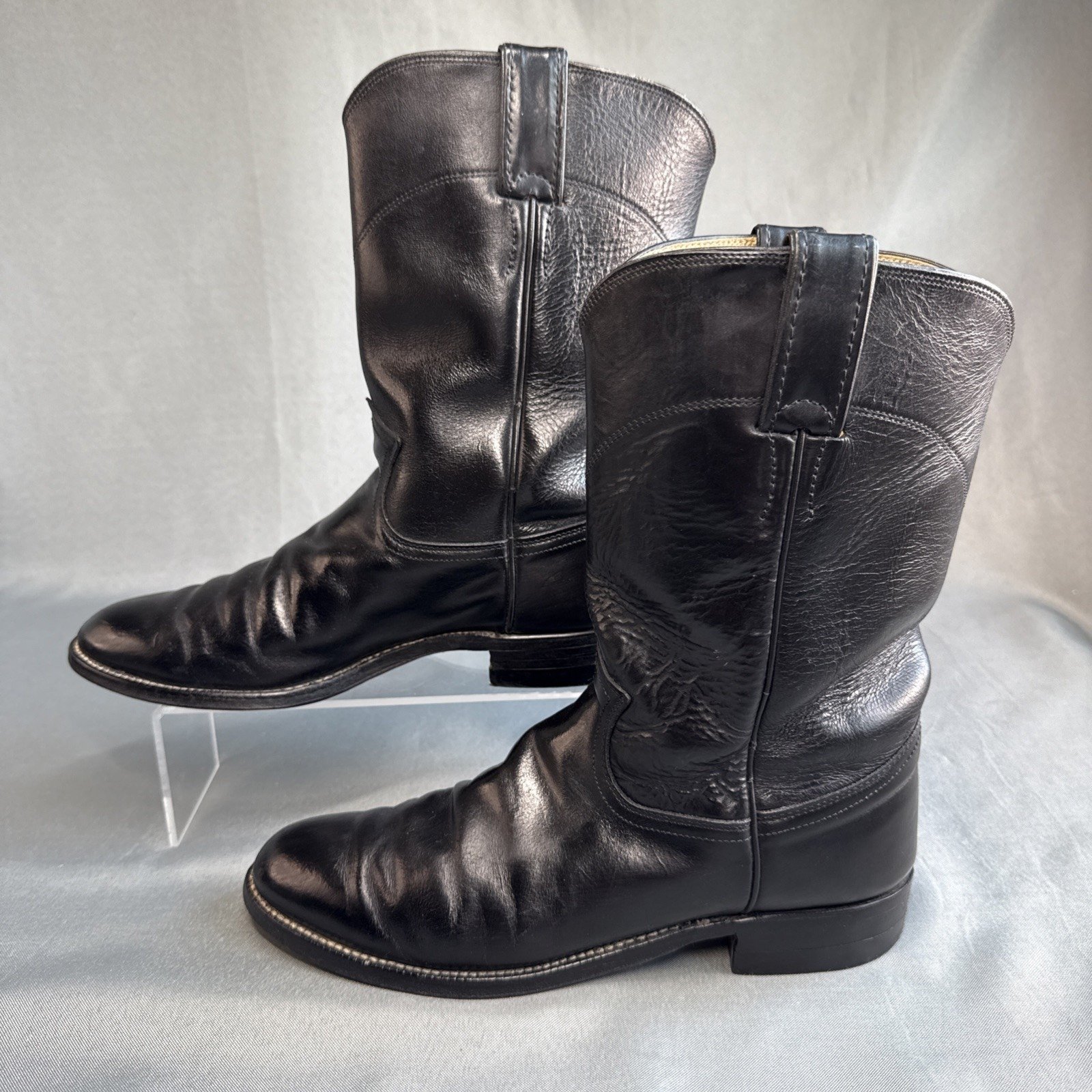 Justin Diamond Cora Black Leather Cowboy Boots 3703 Women's Sz 8 B