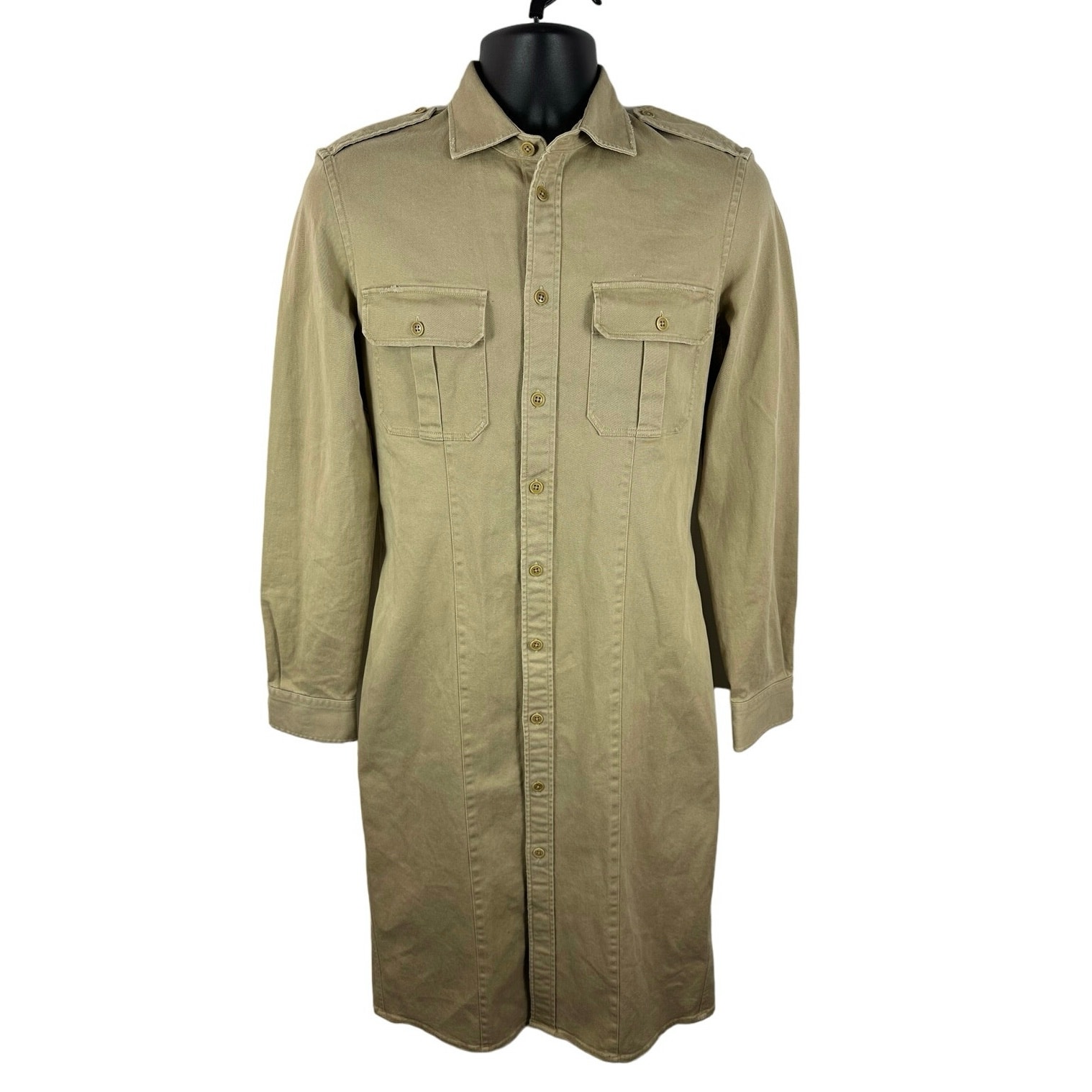 Polo Ralph Lauren Safari Shirt Midi Dress Button Front Longsleeve Size 12 Boho