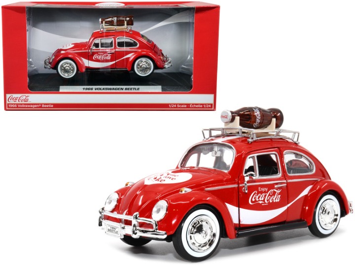1966 Volkswagen Beetle Red Enjoy Coca-Cola with Roof Rack and Accessories 1/24