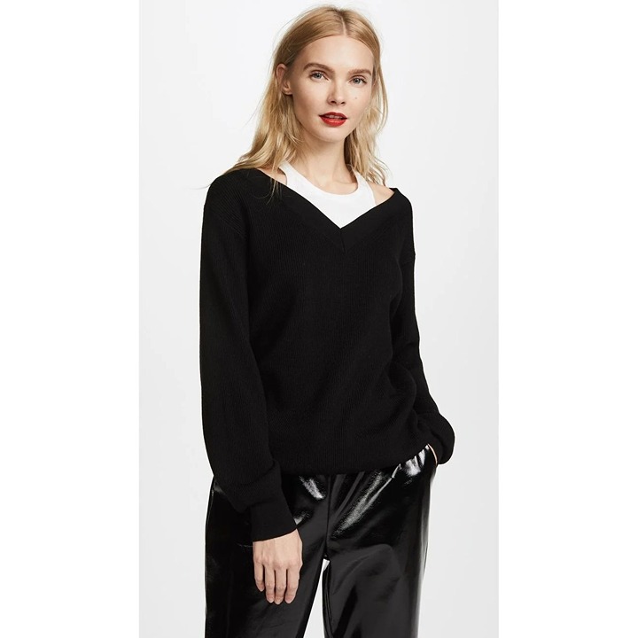 T By Alexander Wang Women's Black Off The Shoulder Sweater With Inner Tank