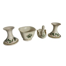 Set Lenox Holiday Nouveau Gold Treat Bowl, Ivory Swan & Candle Holders