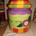 Hand Painted Ceramic 3 Piece Canister Set with Flowers and Checkerboard