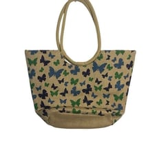 NWT America & Beyond Butterflies Imprinted Jute Tote