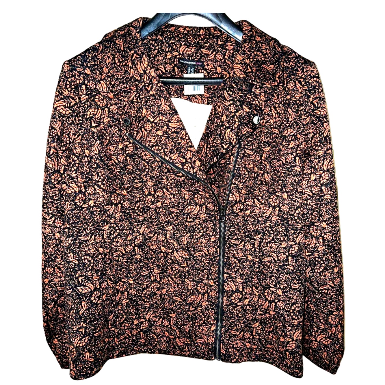Isaac Mizrahi Live PLUS 1X MOTO JACKET Quilted Floral Print Brown Black QVC NEW