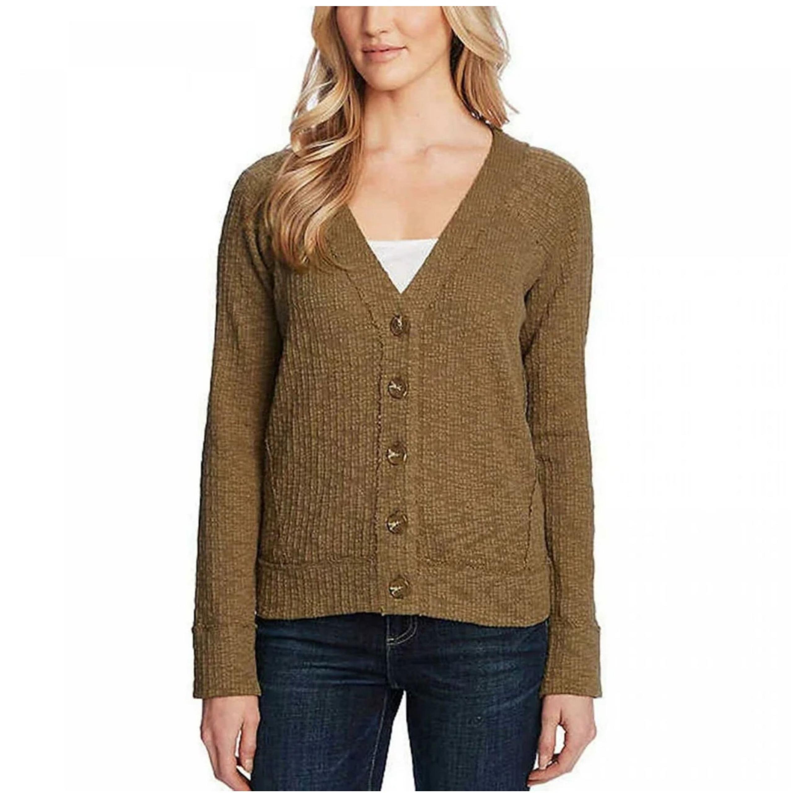 Two by Vince Camuto Textured Knit Cardigan Olive Green Women's Size L