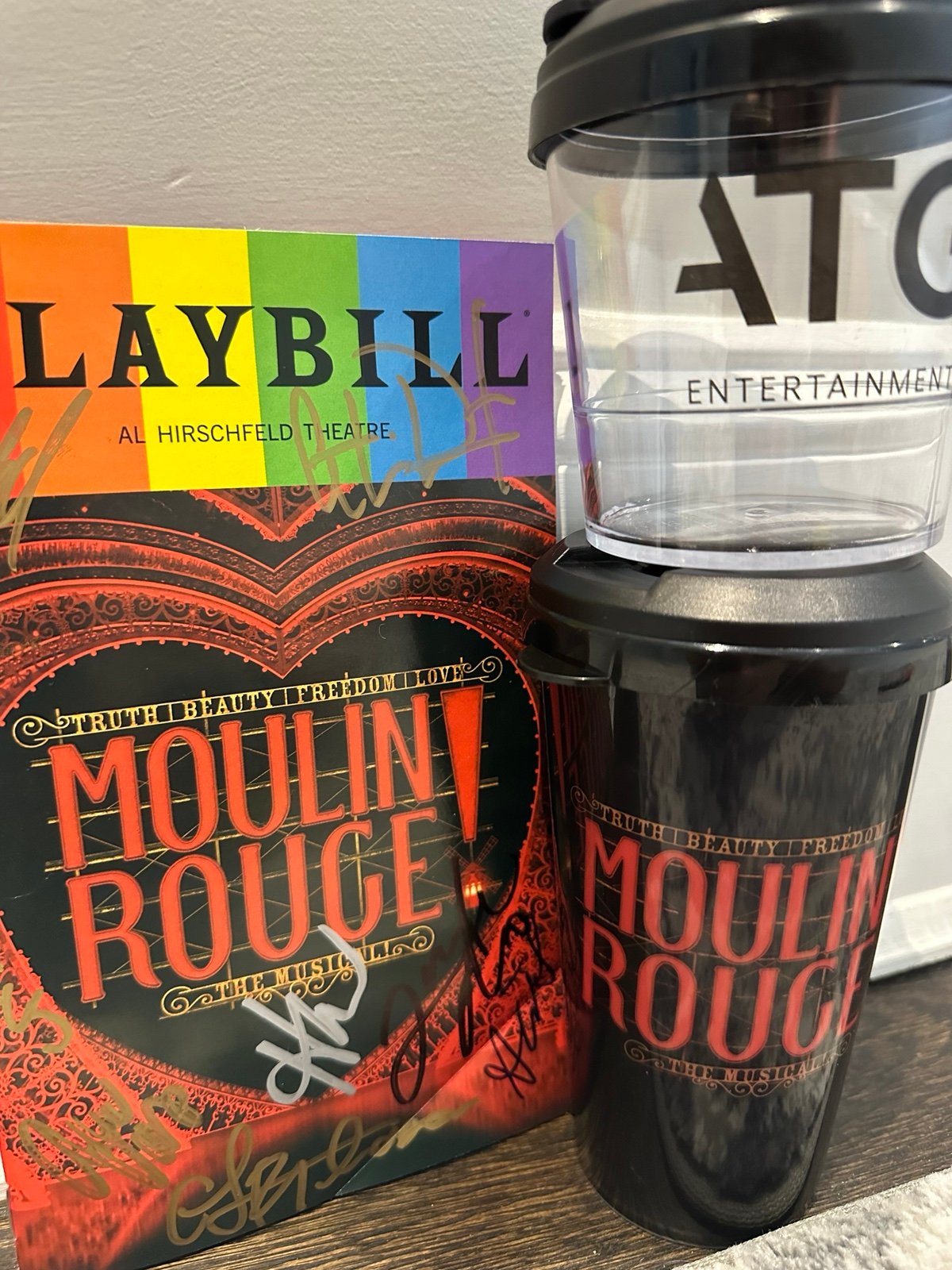 Moulin Rouge 2024 Signed Pride Playbill and Souvenir Cups Bundle