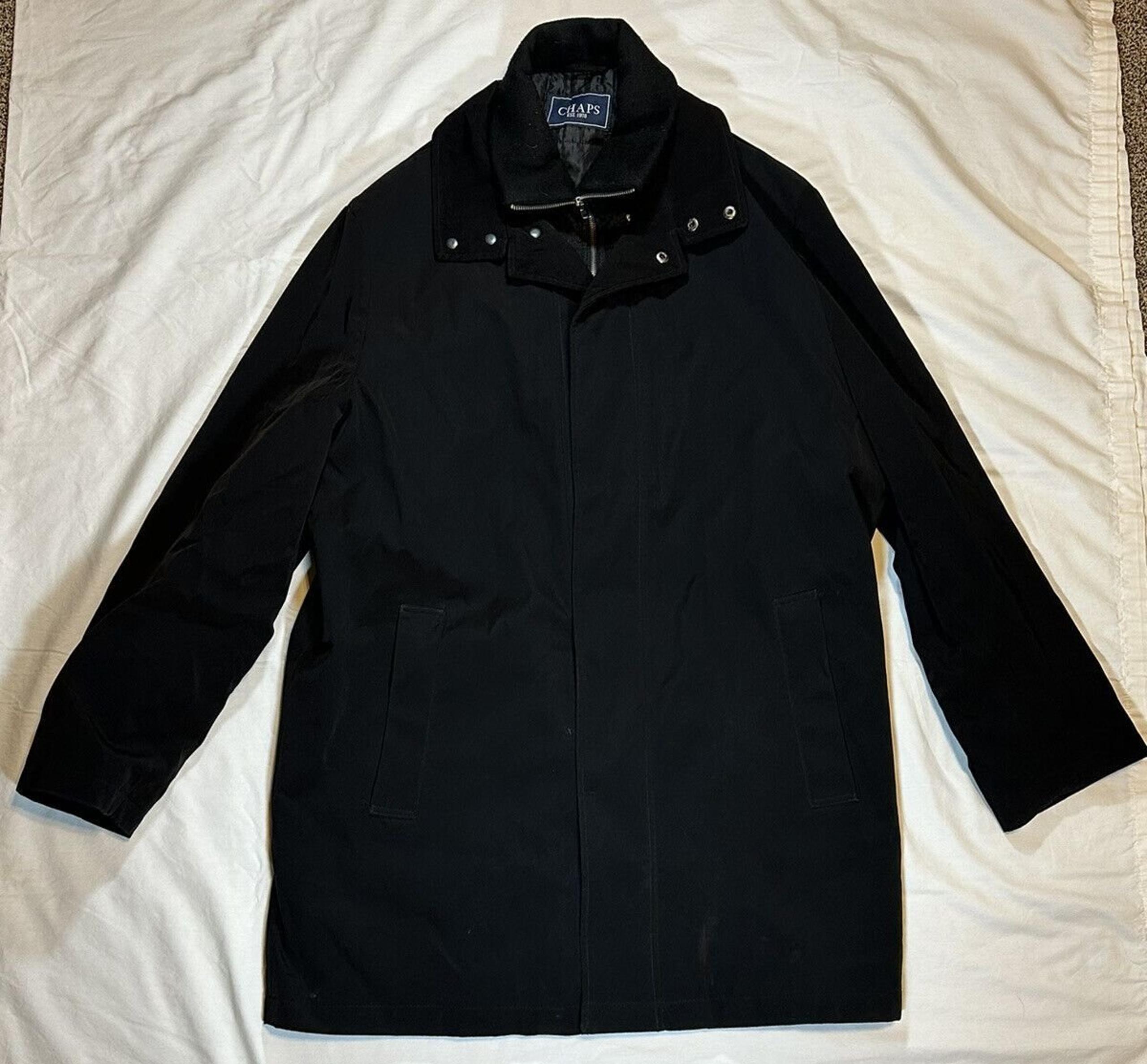 Chaps Coat Mens 46L Black Full Zip Polyester Wool Lined Pockets Adult