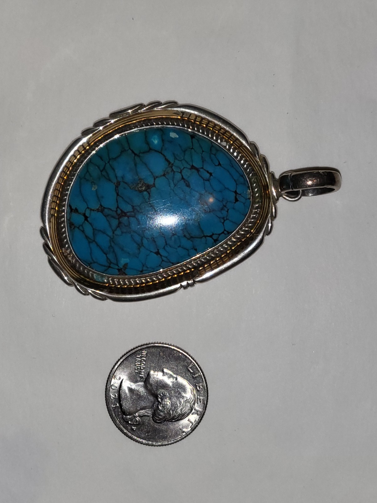 Vintage Navajo Carl Quintana Turquoise Sterling Silver Dangle Pendant
