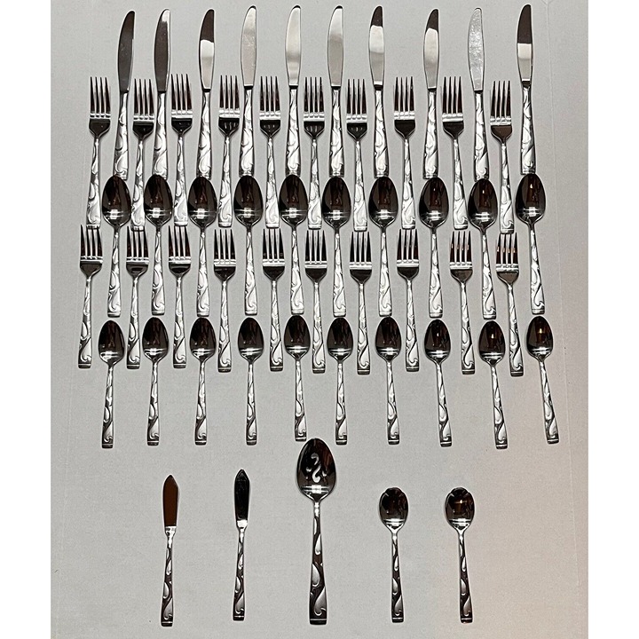 55 Piece Oneida TUSCANY Stainless Frosted Glossy Swirl Flatware Service For 10