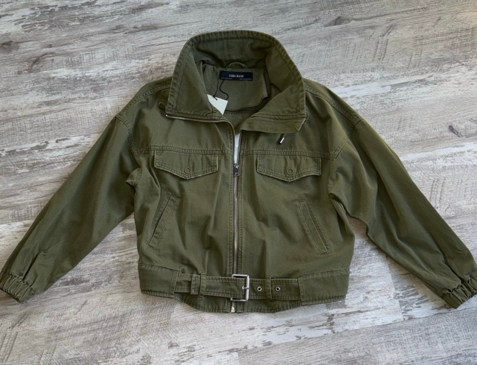 NWT ZARA GREEN OVERSIZED BELTED MILITARY UTILITY JACKET XS