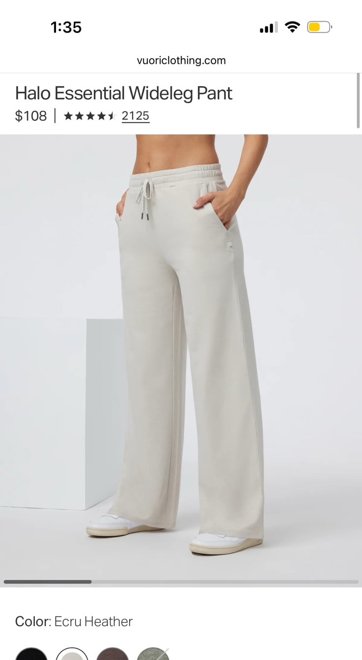 Vuori Halo Essentials Wideleg DreamKnit™ Pants in Ecru Heather, L