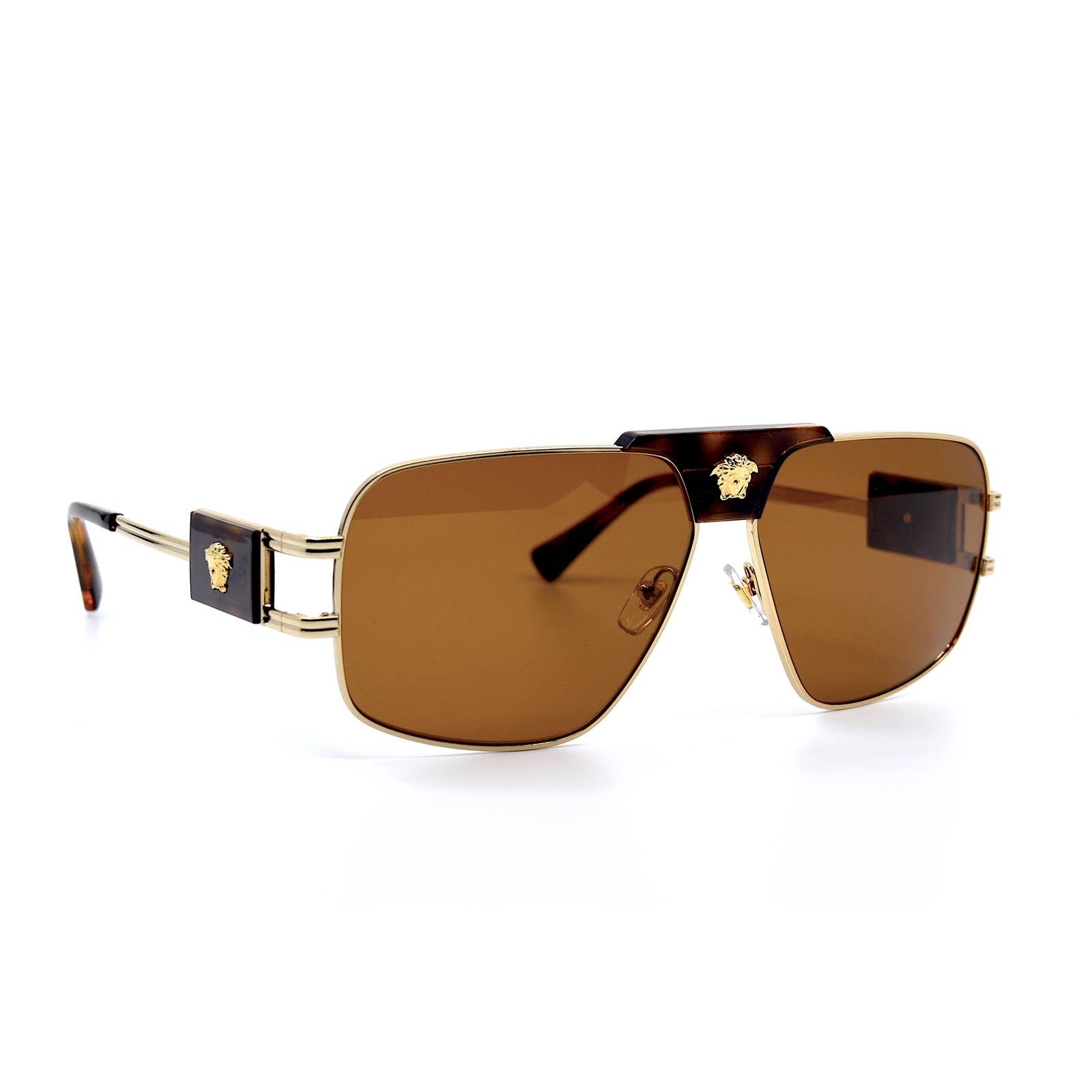 VERSACE VE2251 147073 GOLD DARK BROWN AVIATOR AUTHENTIC SUNGLASSES